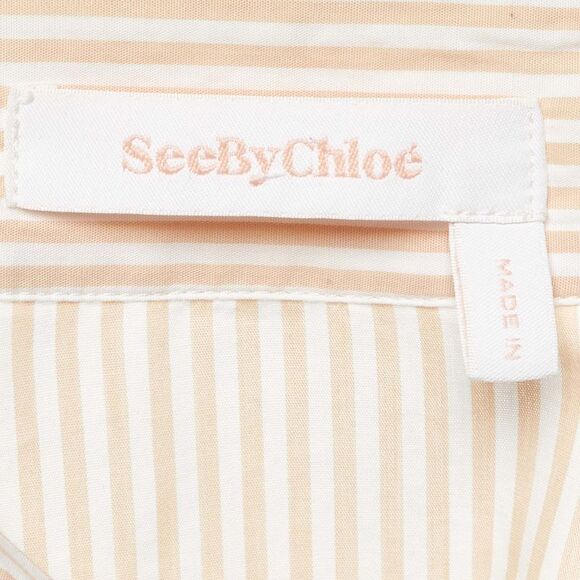 See By Chloe Beige Striped Cotton Ruffled Trim Shirt S